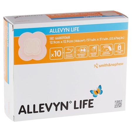 Allevyn Life Silicone Adhesive with Border Silicone Foam Dressing, 5-3/4 x 5-3/4 Inch, Sterile, 10PK 66801068